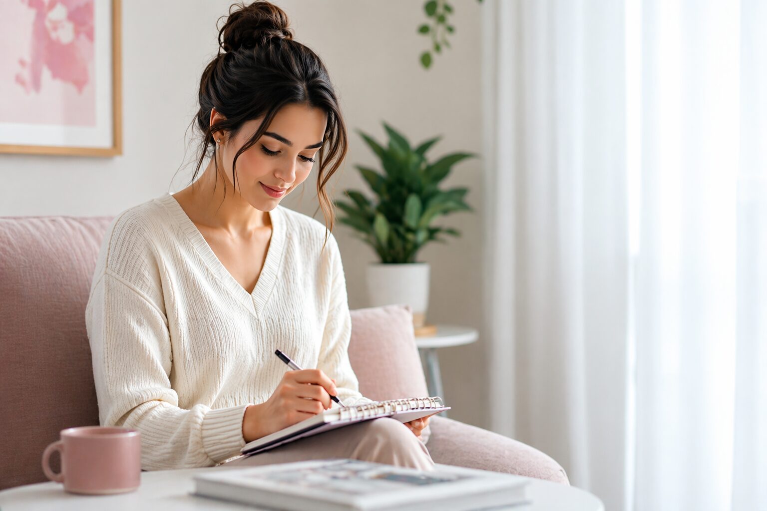 Woman writing notes before a medical appointment to prepare for her visit